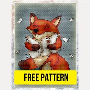 Fox with Chicken - Free Funny Cross Stitch Pattern Design
