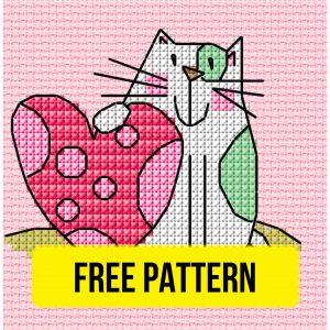 Valentine Cat - Free Cross Stitch Pattern Love Cats Animals