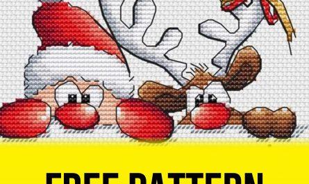 Santa and Deer - Free Cross Stitch Pattern Christmas New Year