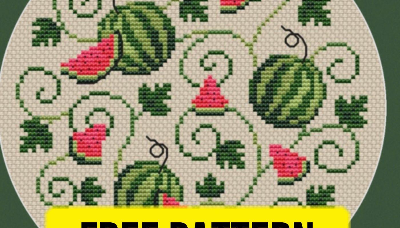 Watermelon - Free Primitive Cross Stitch Pattern Summer Easy