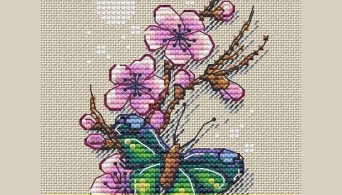 Butterfly - Free Cross Stitch Pattern Flowers Spring Design