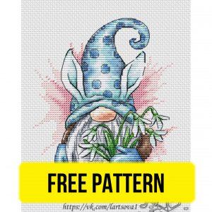 Spring Gnome - Free Cross Stitch Pattern Design Fantasy