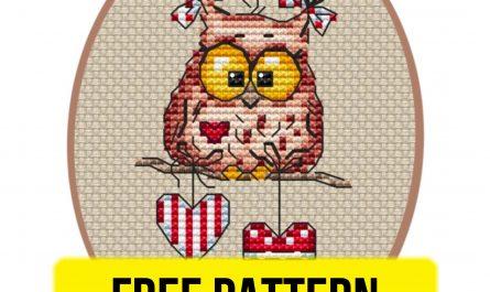 Free cross stitch pattern with small and easy owl in love designed by RaSvet.