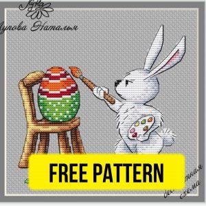 Easter Painter - Free Cross Stitch Pattern Bunny Animals PDF