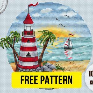 Lighthouse Sea - Free Cross Stitch Pattern Nature Summer Beach