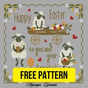 Easter Sheep - Free Cross Stitch Pattern Sampler Primitive