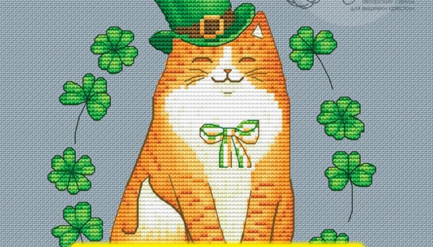 Good Luck - St. Patrick Day Cat Free Cross stitch Pattern