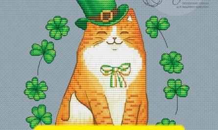 Good Luck - St. Patrick Day Cat Free Cross stitch Pattern