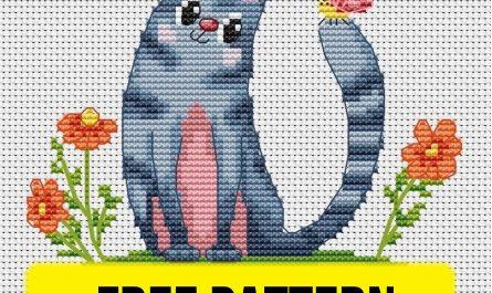 Spring Cat - Free Cross Stitch Pattern Animals Embroidery