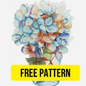 Blue Watercolor - Free Cross Stitch Pattern Flowers Designs