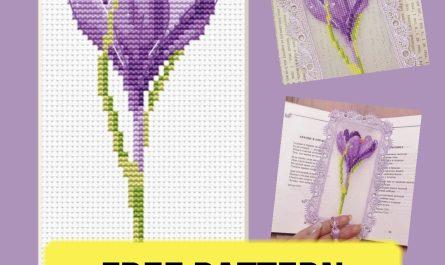 Free cross stitch pattern with a crocus flower designed by Darya Benzeva.
