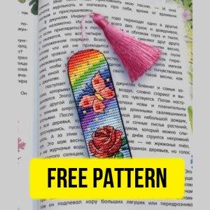 Free cross stitch pattern with a rose bookmark designed by Ludmila Poberezhnaya.