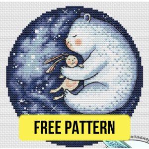 Free cross stitch pattern with a cute sleeping bear designed by Irina Konoplich.