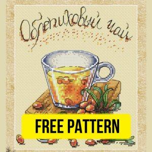 Free cross stitch pattern with Sea-buckthorn tea designed by Yulia Tarasova.