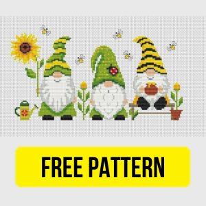 Free cross stitch pattern with a cute summer gnomes designed by HolaPatterns.