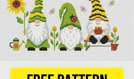 Free cross stitch pattern with a cute summer gnomes designed by HolaPatterns.
