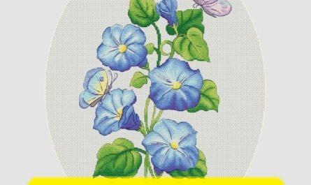 Free cross stitch pattern with blue flowers designed by Tamriko Lamaridze.