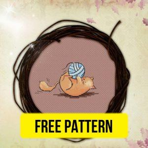 Free cross stitch pattern with a cute kitten designed by Lilia Lis.