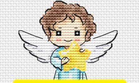 Free cross stitch pattern with a cute angel designed by Lilia Lis.