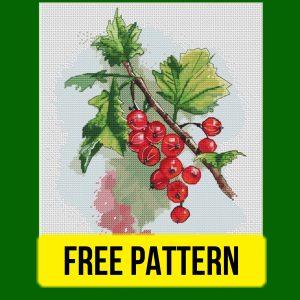 Free cross stitch pattern with red current designed by Zhanna Dik.