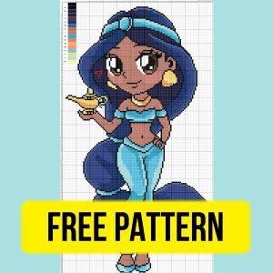Free cross stitch pattern with Jasmine character.