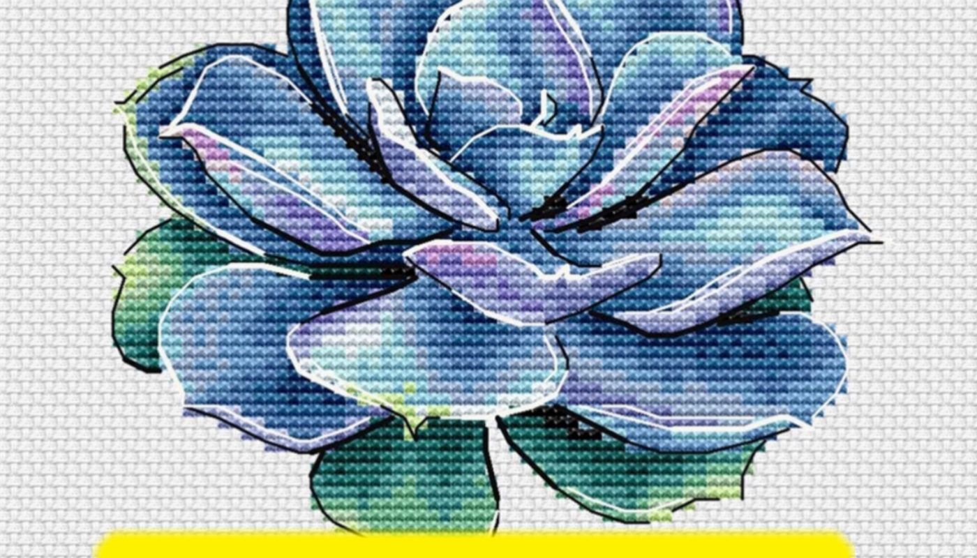 Free cross stitch pattern with succulent flower designed by Svetlana Shakhnovich.