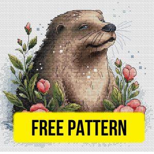 Free cross stitch pattern with a cute otter designed by Anastasia Zhygulskaya.