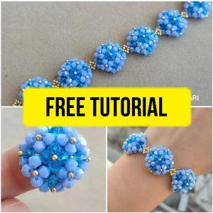 Free beading tutorial how to create beautiful DIY bracelet with blue flowers.