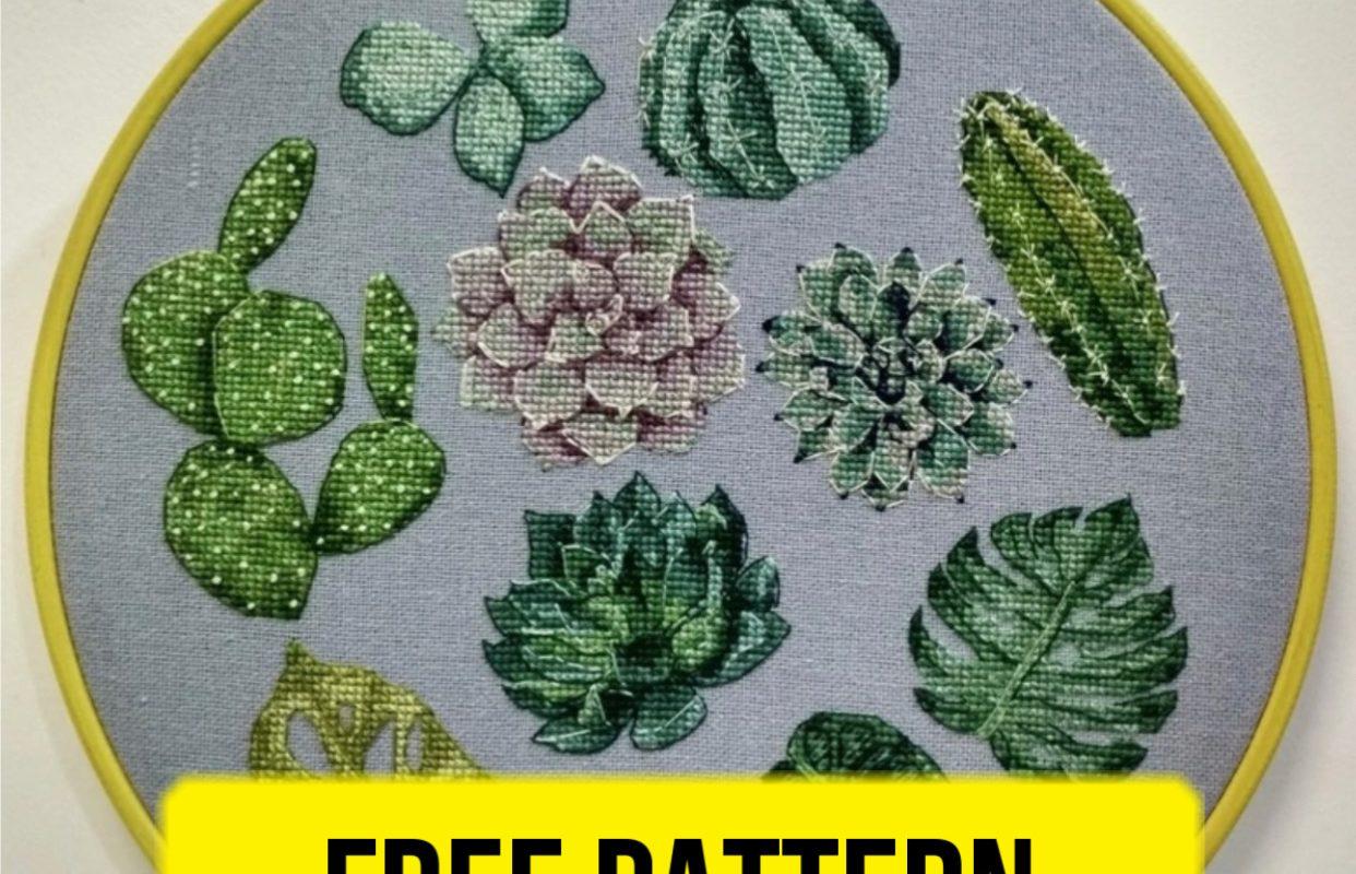 Free cross stitch pattern with succulent designed by Yulia Birukova.