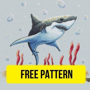 Free cross stitch pattern with a shark designed by Irina Fazletdinova.