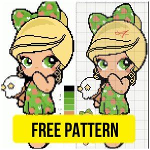 Free cross stitch pattern with a girl.