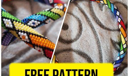 Free beading bracelet pattern with rainbow design.