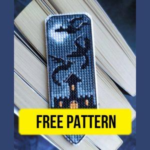 Free cross stitch pattern with night dragons in pencil bookmark design designed by Karrabuka.