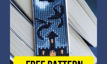 Free cross stitch pattern with night dragons in pencil bookmark design designed by Karrabuka.