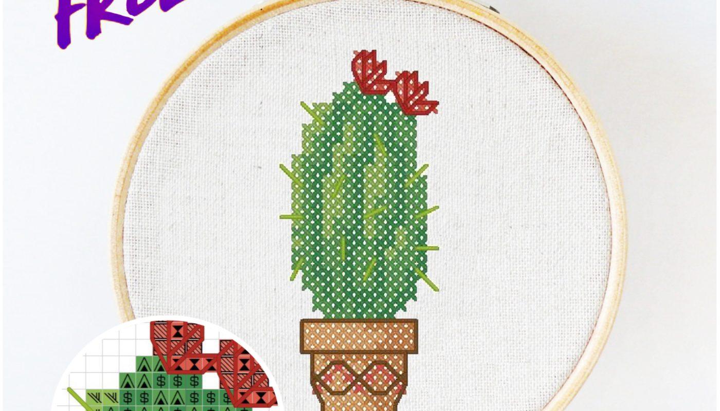 Free cross stitch pattern with a cactus designed by Julia Strekalova.
