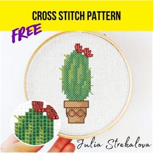 Free cross stitch pattern with a cactus designed by Julia Strekalova.