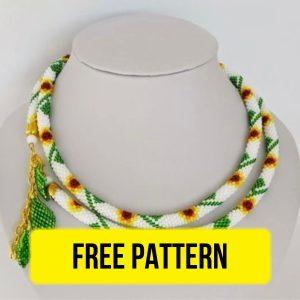 Free beading necklace pattern with sunflowers design.