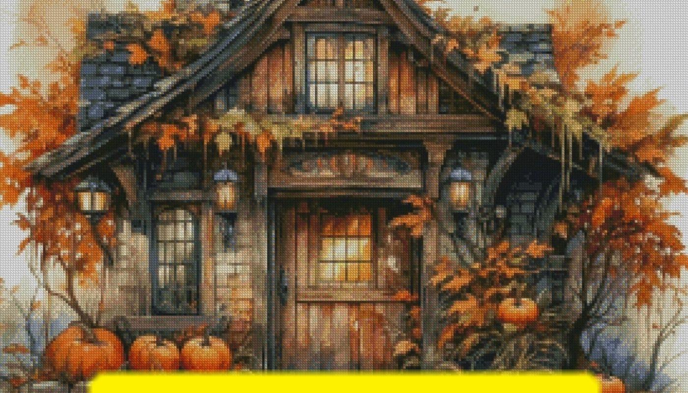 Free cross stitch pattern with a Halloween landscape designed by Cheshirkiy kot.