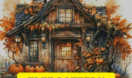 Free cross stitch pattern with a Halloween landscape designed by Cheshirkiy kot.