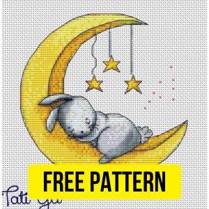 Free cross stitch pattern with a sleeping rabbit designed by TatiYa.