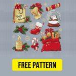 Free cross stitch pattern with Christmas stickers set designed by Defiro.