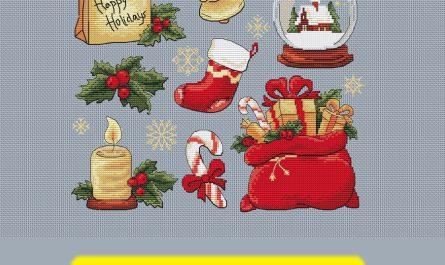 Free cross stitch pattern with Christmas stickers set designed by Defiro.