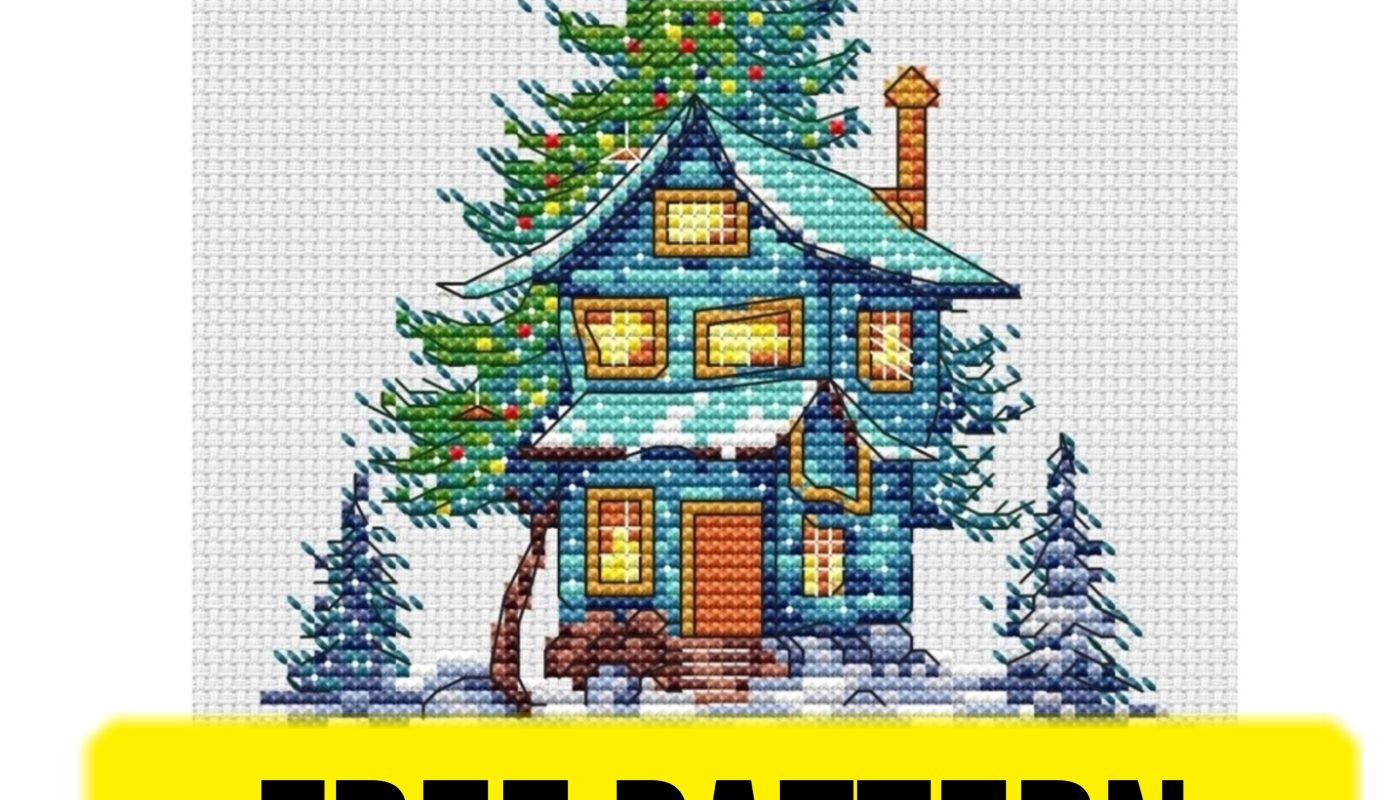 Free cross stitch pattern with a winter house designed by Elena Gordeeva.