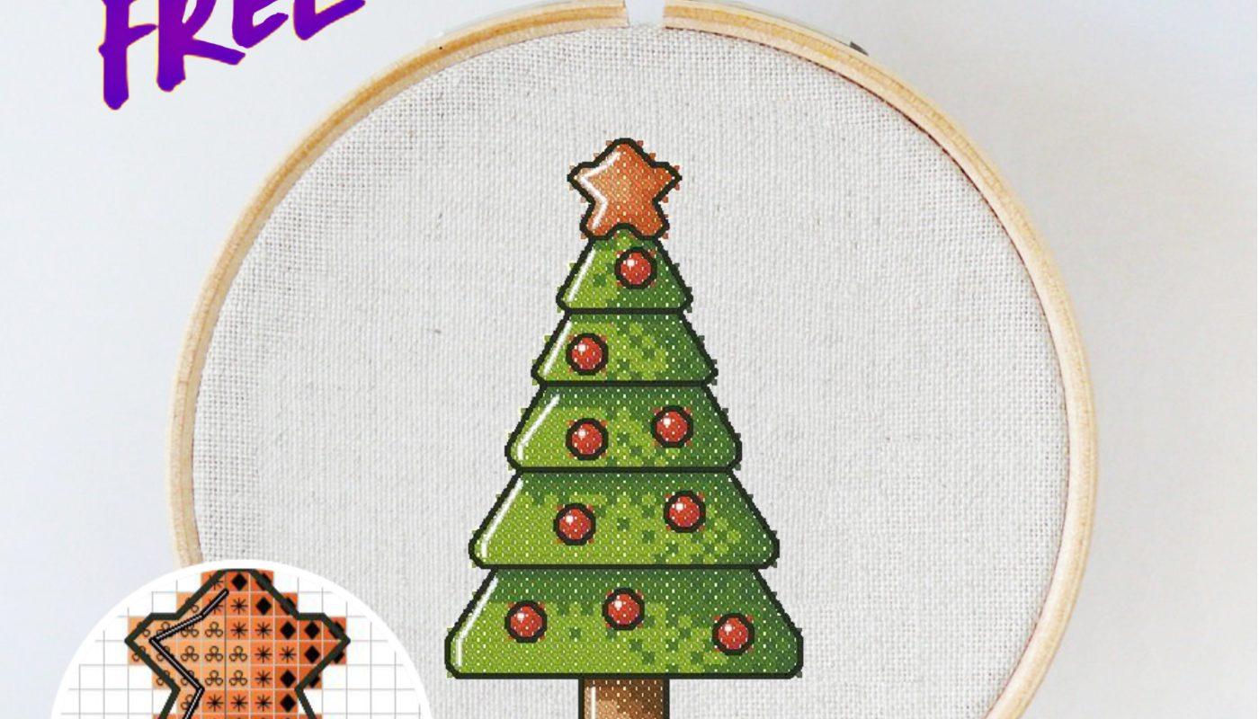 Free cross stitch pattern with a Christmas tree designed by Julia Strekalova.