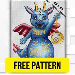 Free cross stitch pattern with a Christmas dragon designed by Tatyana Boboshko.