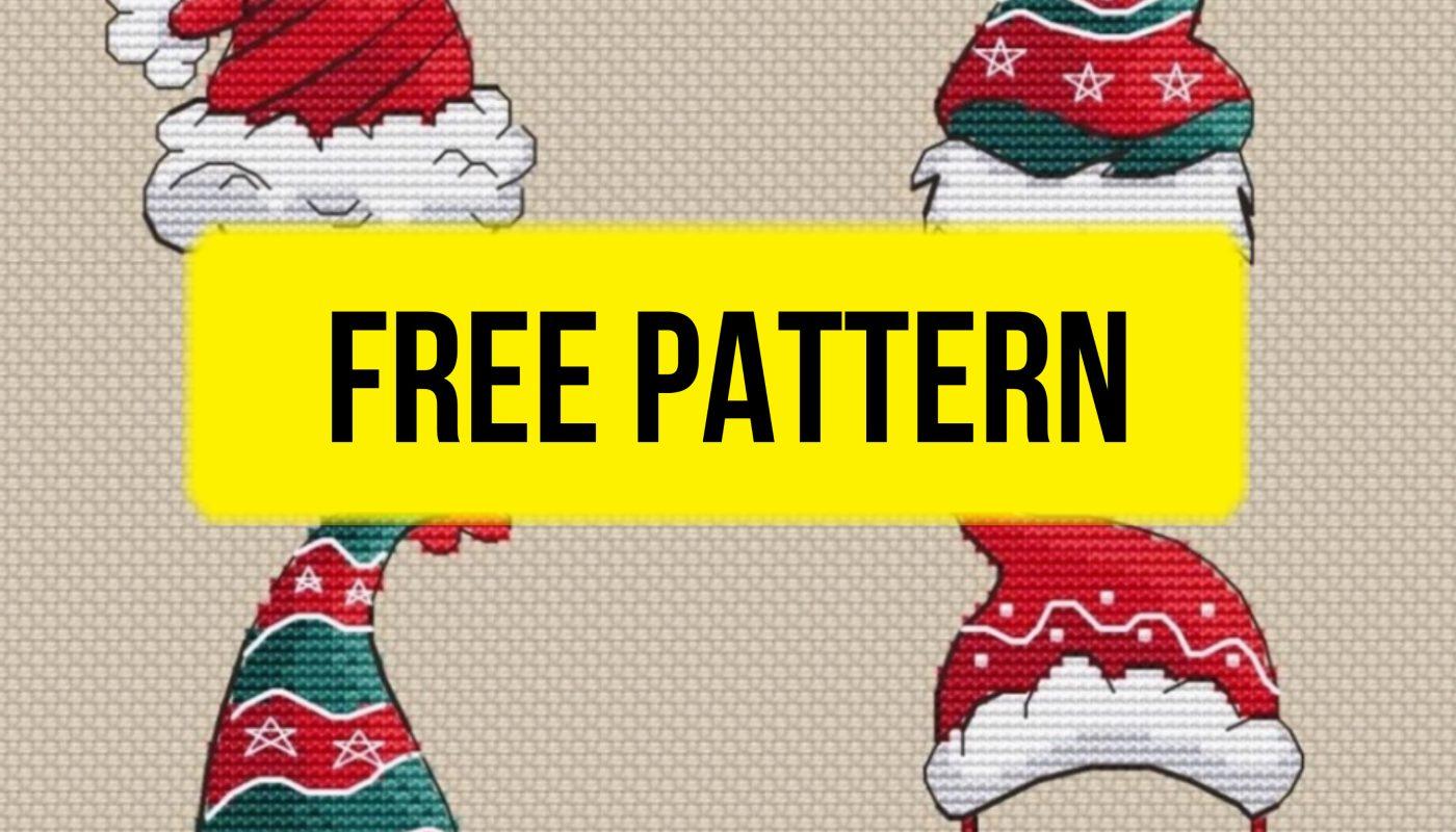 Free cross stitch pattern with Christmas hats designed by Elena Zachetkina.