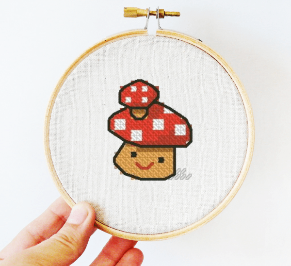 The small cross-stitch pdf printable pattern "Funny mushroom" in modern style.
