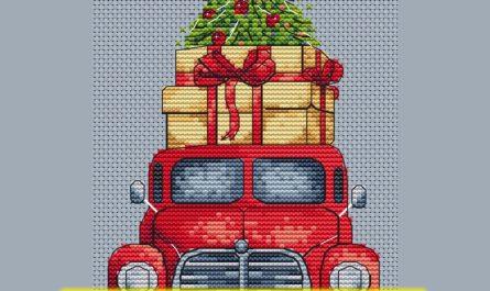 Free cross stitch pattern with a present car designed by Elena Gordeeva.