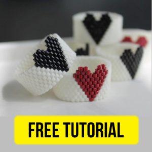 Free beading tutorial how to create beautiful DIY ring like heart. Use them to create a gift.