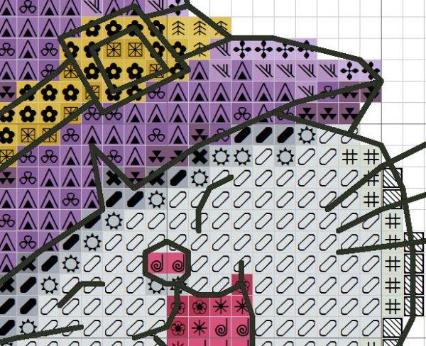 The cross-stitch pdf printable pattern "Cat in hat" in Halloween style.